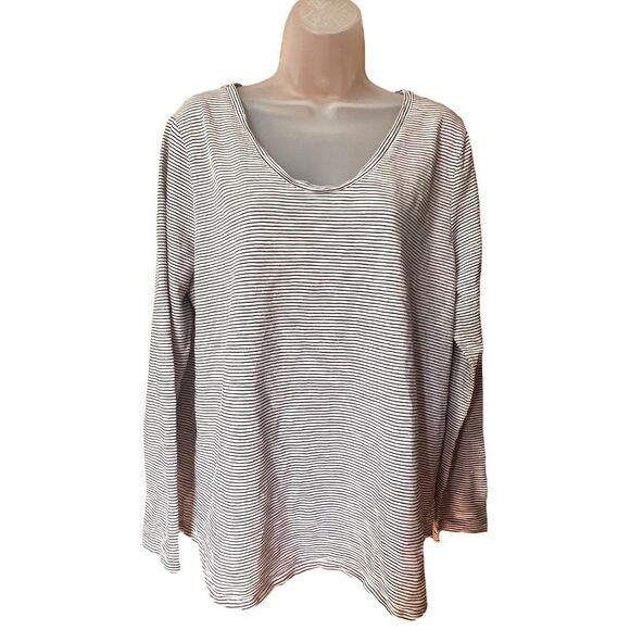 Loft Vintage Soft Black/Metallic Gold Stripe Long Sleeve Scoop Neck Top Sz XXL - Picture 3 of 9